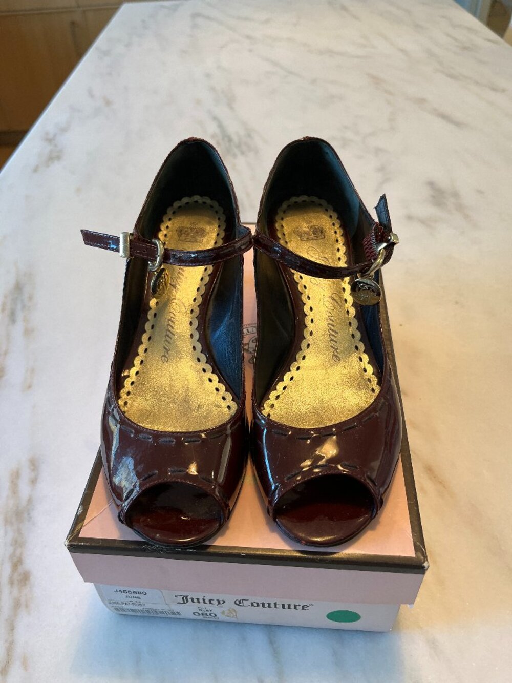 Vintage Juicy Couture June, Ruby Red patent peep toes, 8